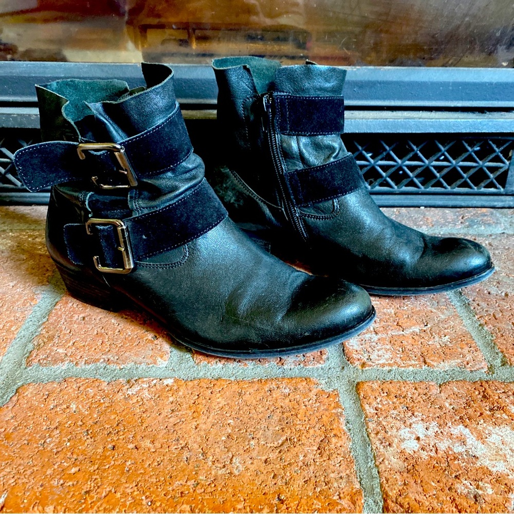 PAUL GREEN Black Suede Leather Buckle Zip Up Slouch Booties Boots UK 5 US 7
